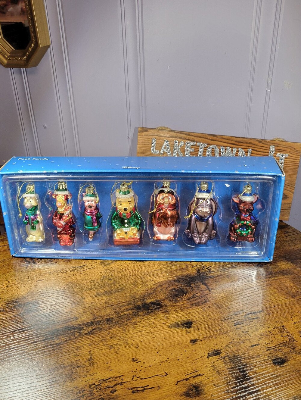 Disney Store Pooh Family handblown Glass Ornament Set - Blue Gift Box